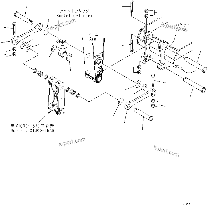 Komatsu parts book diagram for PC200LC-7-BP S/N 200001-UP: ARM (2.9M) (BUCKET LINK) (FOR ARM CRANE)
