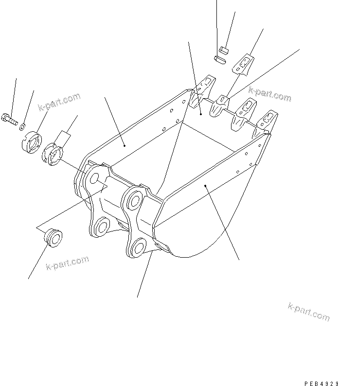 Komatsu parts book diagram for PC200LC-7-BP S/N 200001-UP: BUCKET ? 0.6M3 (CECE 0.55M3) ? 865MM (VERTICAL PIN TYPE)