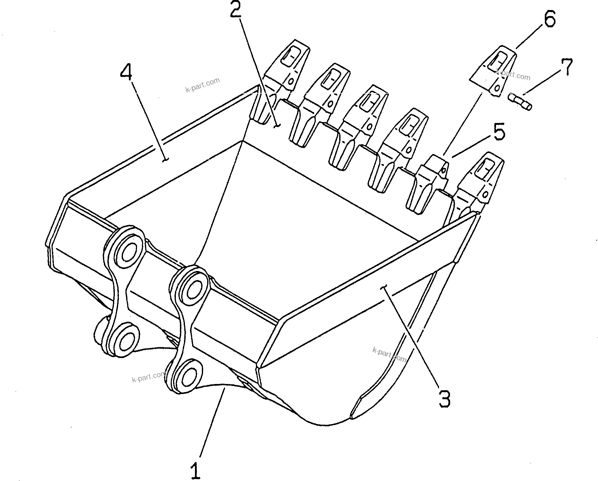 Komatsu parts book diagram for PC200LC-7-BP S/N 200001-UP: BUCKET ? 1.17M3 (CECE 1.0M3) ? 1450MM (HORIZONTAL PIN TYPE)