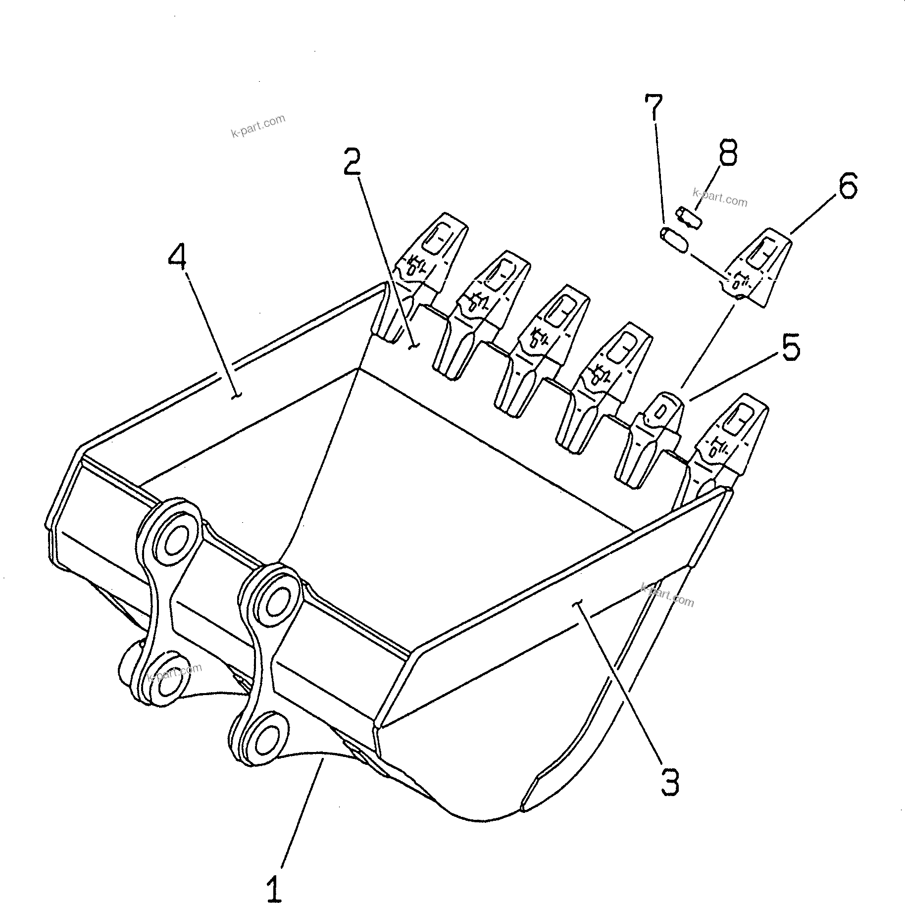 Komatsu parts book diagram for PC200LC-7-BP S/N 200001-UP: BUCKET ? 1.17M3 (CECE 1.0M3) ? 1450MM (VERTICAL PIN TYPE)