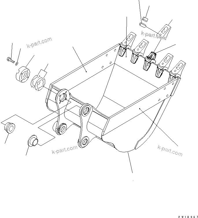 Komatsu parts book diagram for PC200LC-7-BP S/N 200001-UP: BUCKET ? 0.8M3 (CECE 0.7M3) ? 1044MM (VERTICAL PIN TYPE) (WITH ADJUSTER)