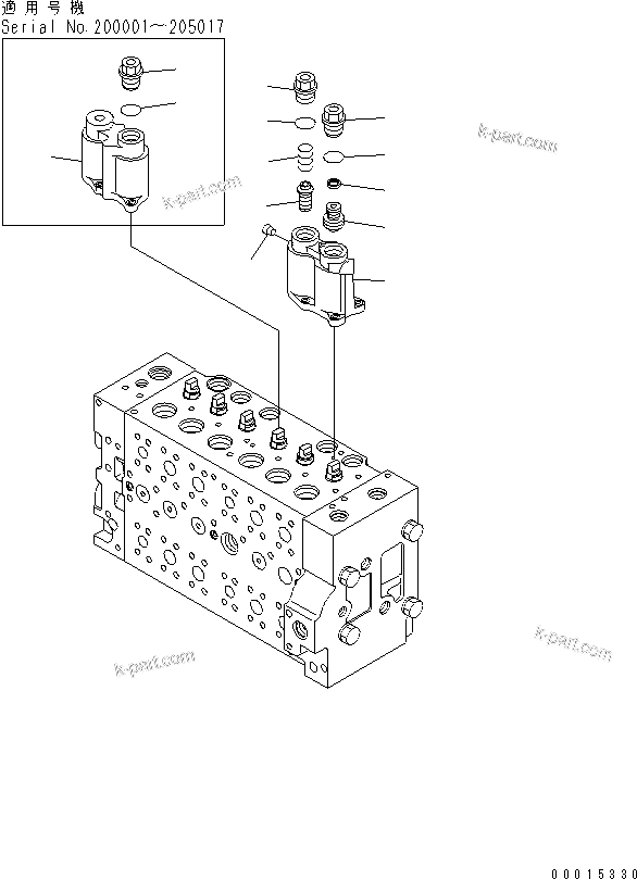 Komatsu parts book diagram for PC200LC-7-BP S/N 200001-UP: MAIN VALVE (3/16)