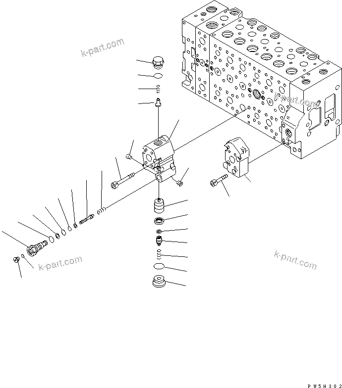 Komatsu parts book diagram for PC200LC-7-BP S/N 200001-UP: MAIN VALVE (1-ACTUATOR) (16/19)