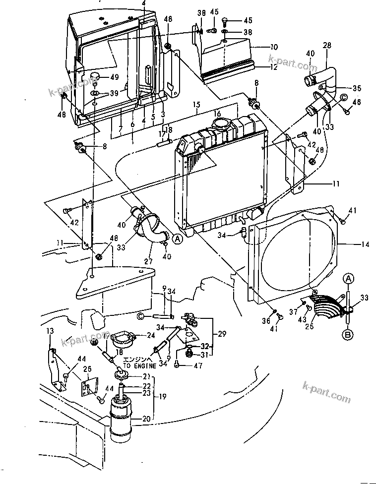 Komatsu parts book diagram for PC20FR-2 S/N 20001-UP: RADIATOR AND MOUNT