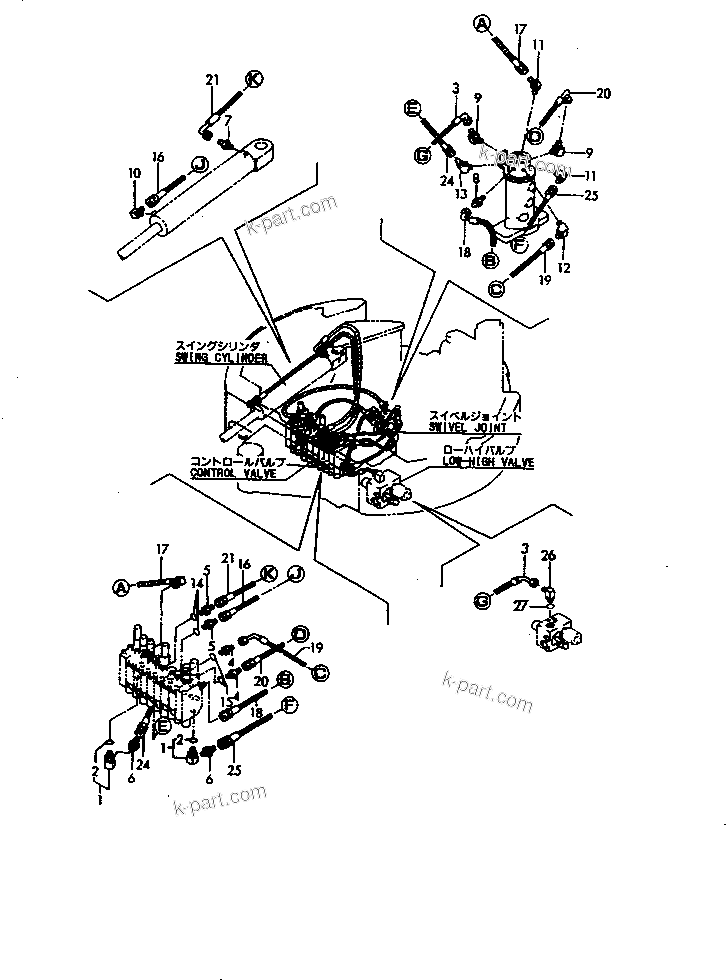 Komatsu parts book diagram for PC20FR-2 S/N 20001-UP: HYDRAULIC PIPING (MAIN LINE) (PUMP-VALVE-SWIVEL ?SWING)
