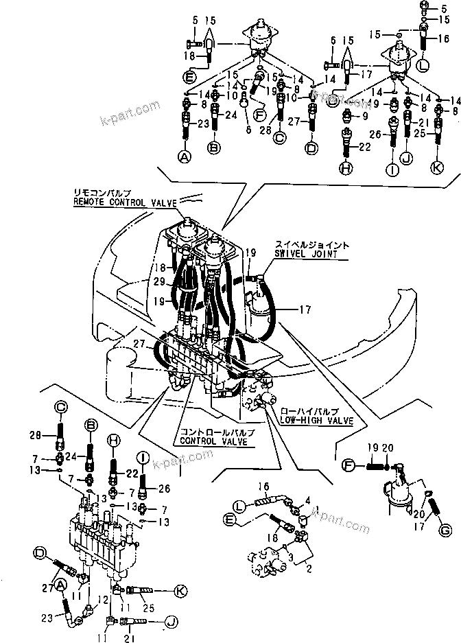 Komatsu parts book diagram for PC20FR-2 S/N 20001-UP: WORK EQUIPMENT CONTROL PIPING (MAIN LINE) (DIRECT)