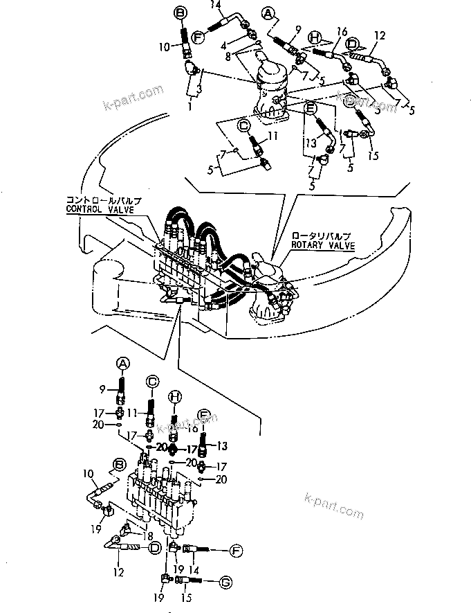 Komatsu parts book diagram for PC20FR-2 S/N 20001-UP: WORK EQUIPMENT CONTROL PIPING (ROTARY VALVE - CONTROL VALVE)