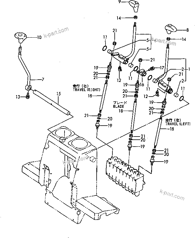 Komatsu parts book diagram for PC20FR-2 S/N 20001-UP: TRAVEL AND BLADE CONTROL LEVER