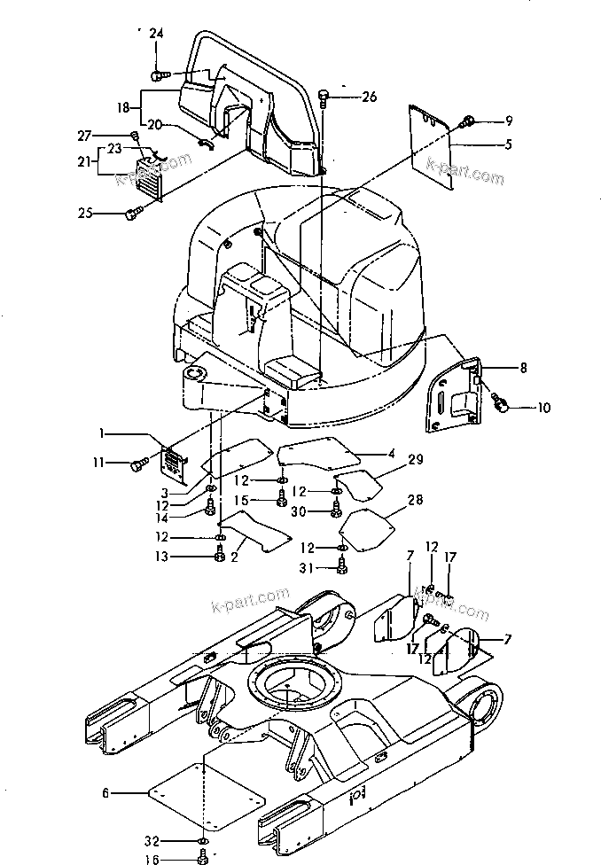 Komatsu parts book diagram for PC20FR-2 S/N 20001-UP: REVOLVING ? TRACK FRAME COVER AND UNDER COVER