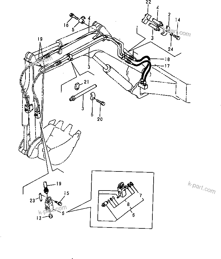Komatsu parts book diagram for PC20FR-2 S/N 20001-UP: HYDRAULIC PIPING (P.T.O. BOOM AND ARM LINE)