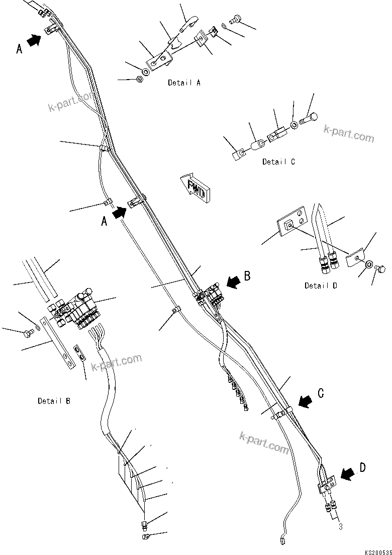 Komatsu parts book diagram for PC210NLC-8K S/N K50001-UP: 2-PIECE BOOM (1ST BOOM AUTO GREASE)
