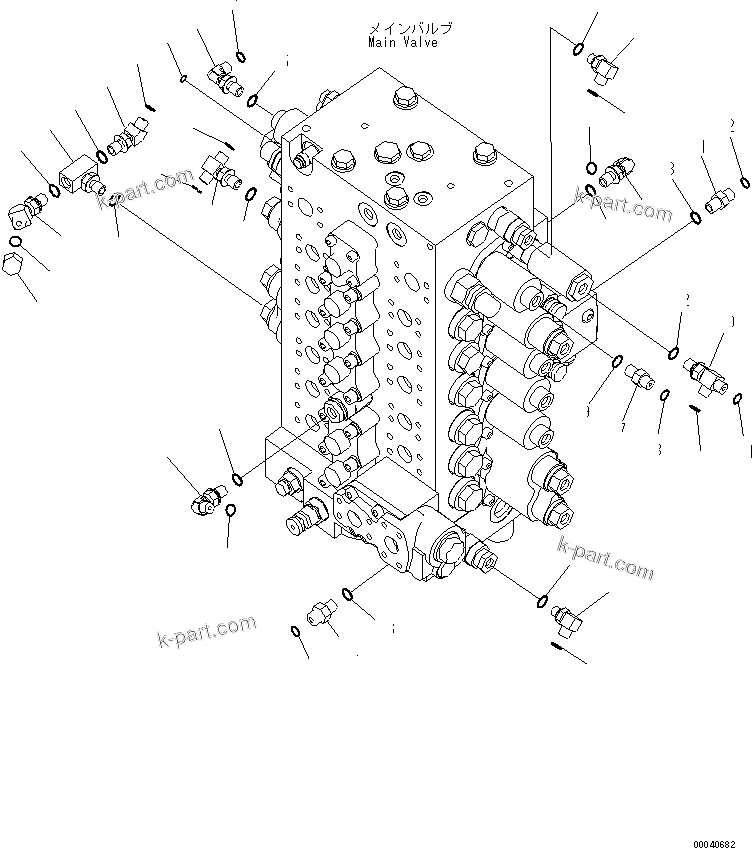 Komatsu parts book diagram for PC210NLC-8K S/N K50001-UP: MAIN VALVE (CONNECTING PARTS) (2/2) (7-SPOOL)