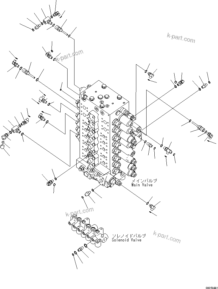 Komatsu parts book diagram for PC210NLC-8K S/N K50001-UP: MAIN VALVE (CONNECTING PARTS) (2/2) (8-SPOOL) (FOR 2-PIECE BOOM, 1-ATTACHMENT)