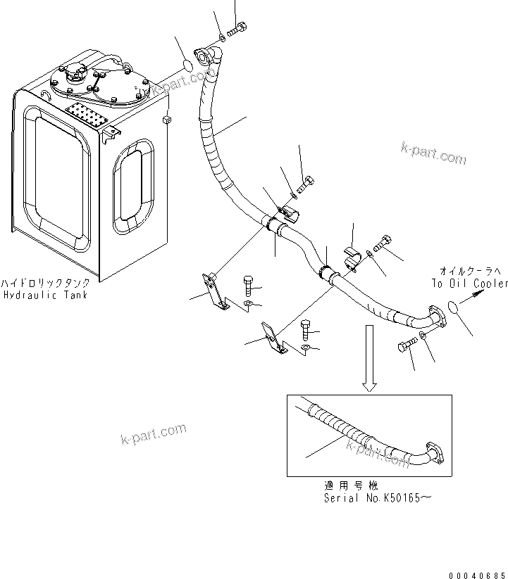 Komatsu parts book diagram for PC210NLC-8K S/N K50001-UP: OIL COOLER LINE