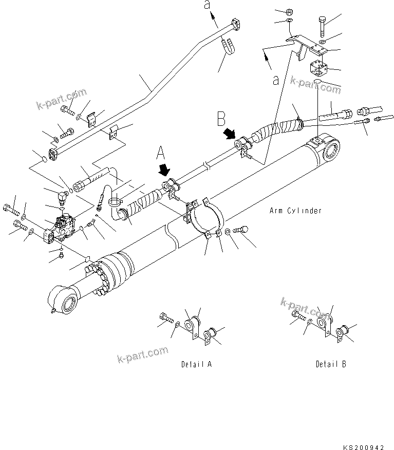 Komatsu parts book diagram for PC210NLC-8K S/N K50001-UP: BURST VALVE LINE (BOOM AND ARM) (ARM CYLINDER SIDE 2.9M) (1/2) (#K50047-)