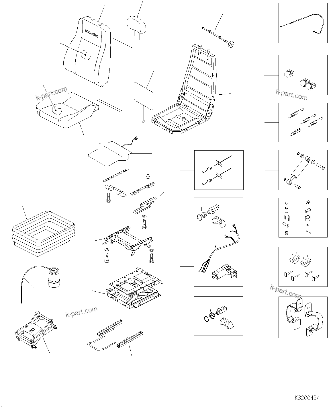 Komatsu parts book diagram for PC210NLC-8K S/N K50001-UP: OPERATORґS HIGH BACKED SEAT (SUSPENSION) (#K53333-)