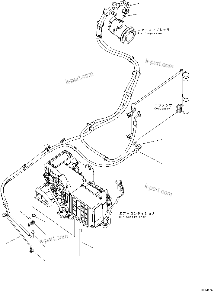 Komatsu parts book diagram for PC210NLC-8K S/N K50001-UP: FLOOR FRAME (AIR CONDITIONER PIPING) (1/2)
