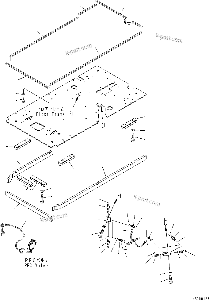 Komatsu parts book diagram for PC210NLC-8K S/N K50001-UP: FLOOR FRAME (P, T BLOCK AND FLOOR SEAL) (FOR 2-PIECE BOOM, 2-ATTACHMENT)