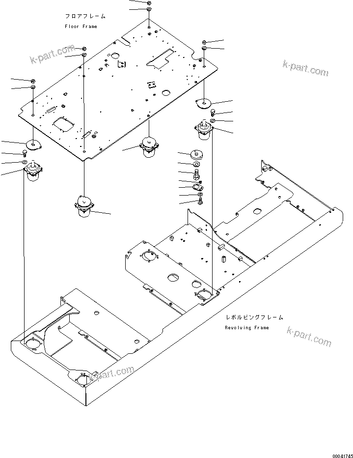 Komatsu parts book diagram for PC210NLC-8K S/N K50001-UP: FLOOR FRAME (FLOOR MOUNT) (FOR 2-PIECE BOOM, 2-ATTACHMENT)