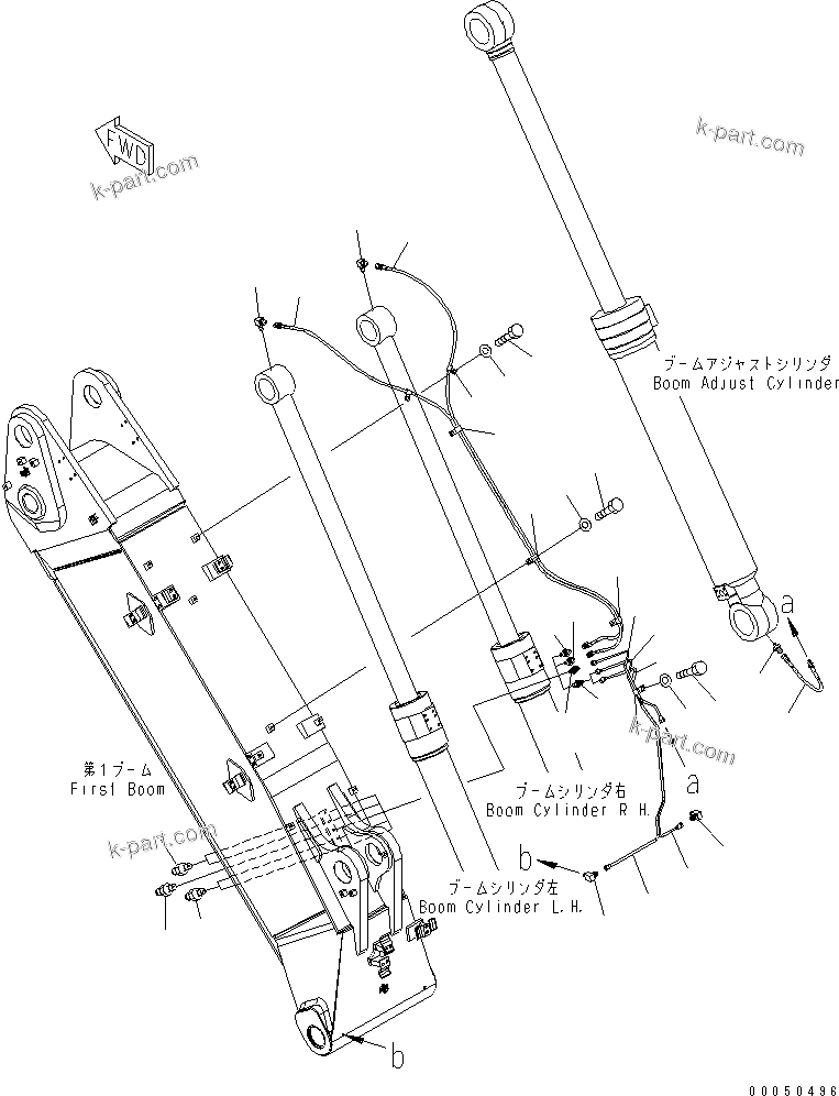 Komatsu parts book diagram for PC210NLC-8K S/N K50001-UP: 2-PIECE BOOM (1ST BOOM LUBRICATING LINE)