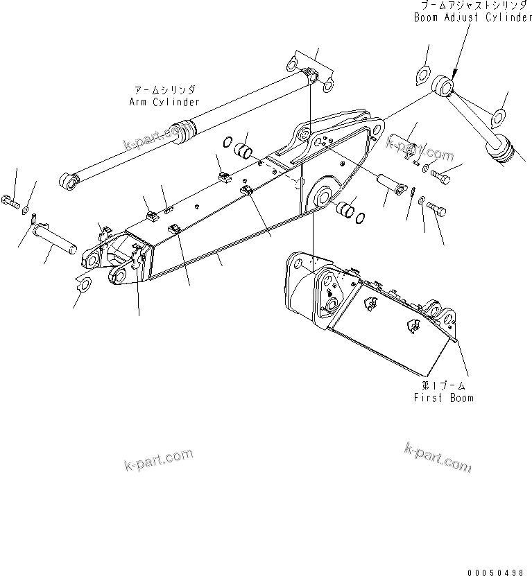 Komatsu parts book diagram for PC210NLC-8K S/N K50001-UP: 2-PIECE BOOM (2ND BOOM AND PIN)