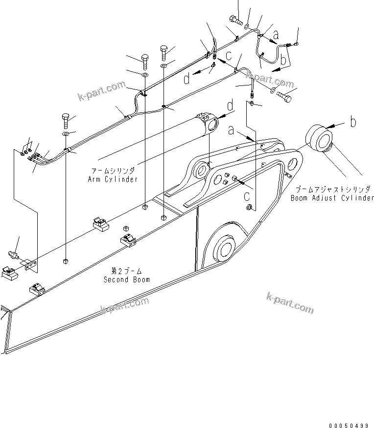 Komatsu parts book diagram for PC210NLC-8K S/N K50001-UP: 2-PIECE BOOM (2ND BOOM LUBRICATING LINE)