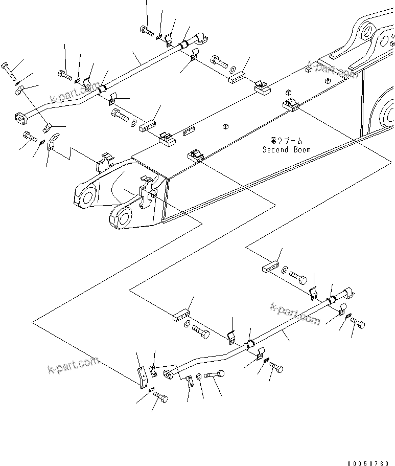 Komatsu parts book diagram for PC210NLC-8K S/N K50001-UP: 2-PIECE BOOM (1-ATTACHMENT LINE) (2/2) (FOR 2-ATTACHMENT)