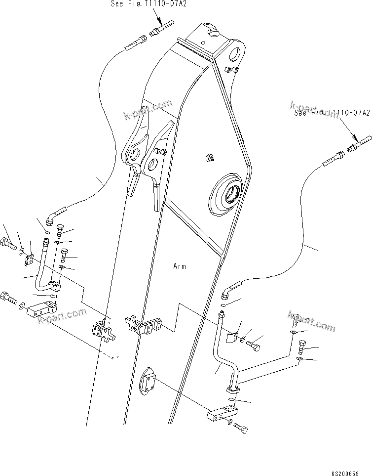Komatsu parts book diagram for PC210NLC-8K S/N K50001-UP: 2-ATTACHMENT LINE (2/2) (FOR 2.9M ARM)