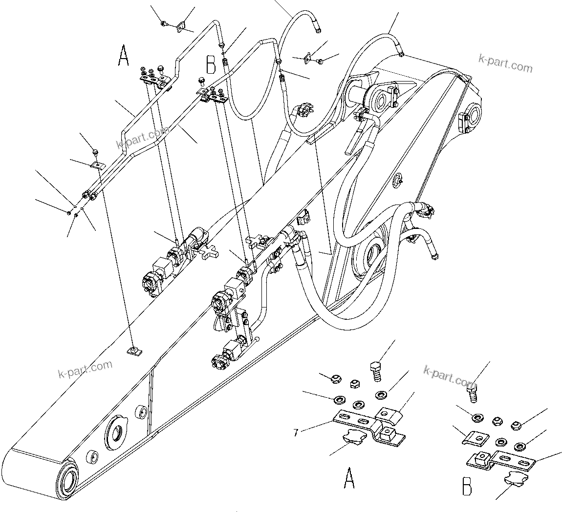 Komatsu parts book diagram for PC210NLC-8K S/N K50001-UP: QUICK COUPLER PIPING (FOR 2.4M ARM)