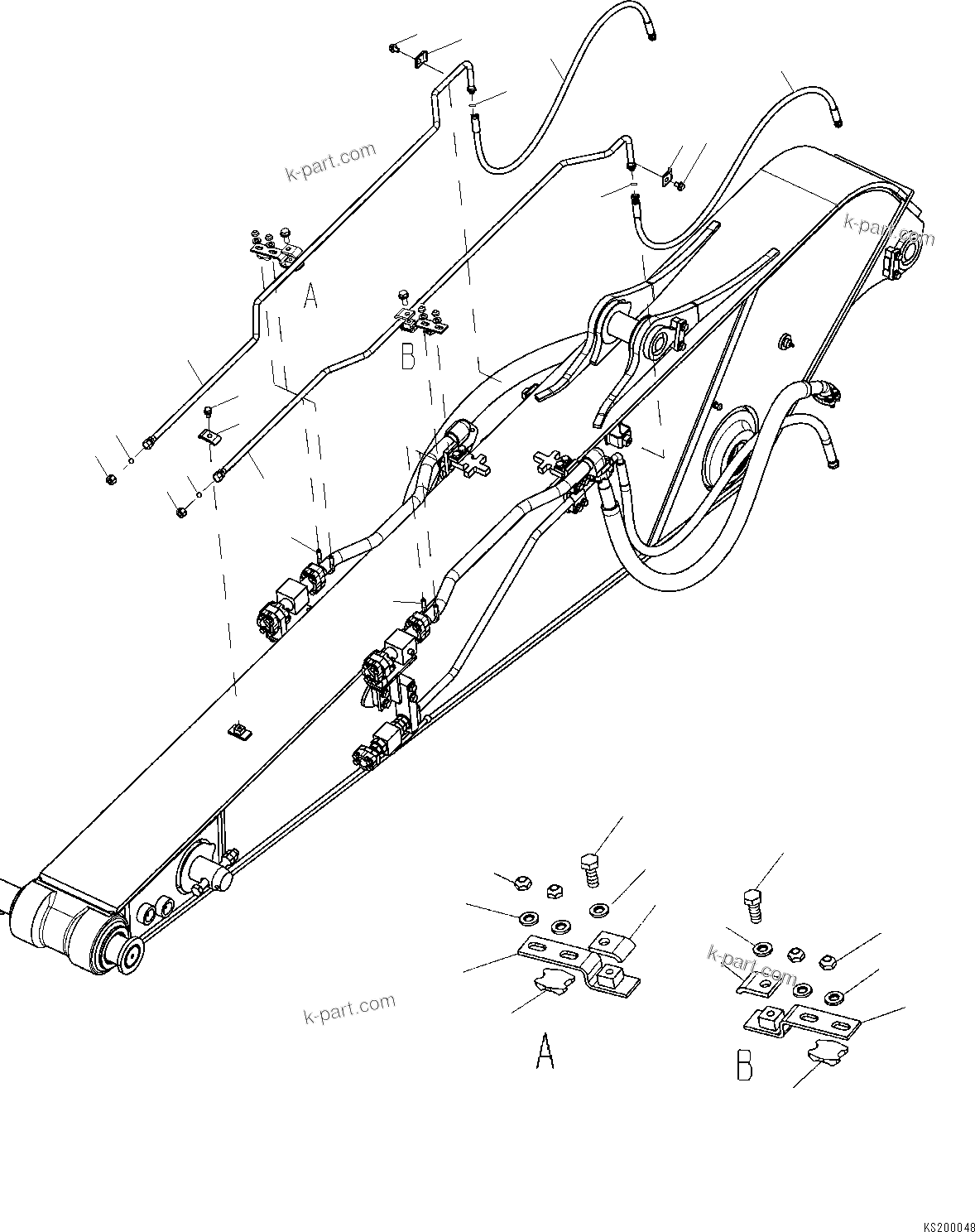 Komatsu parts book diagram for PC210NLC-8K S/N K50001-UP: QUICK COUPLER PIPING (FOR 2.9M ARM)
