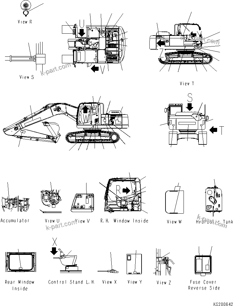 Komatsu parts book diagram for PC210NLC-8K S/N K50001-UP: MARKS AND PLATES (NLC) (FOR 1-PIECE BOOM) (#K50087-K54377)