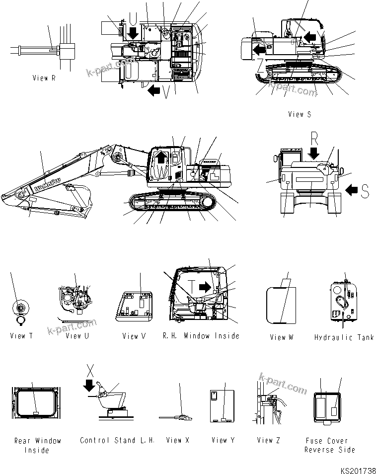 Komatsu parts book diagram for PC210NLC-8K S/N K50001-UP: MARKS AND PLATES (NLC) (FOR 2-PIECE BOOM) (#K54378-)