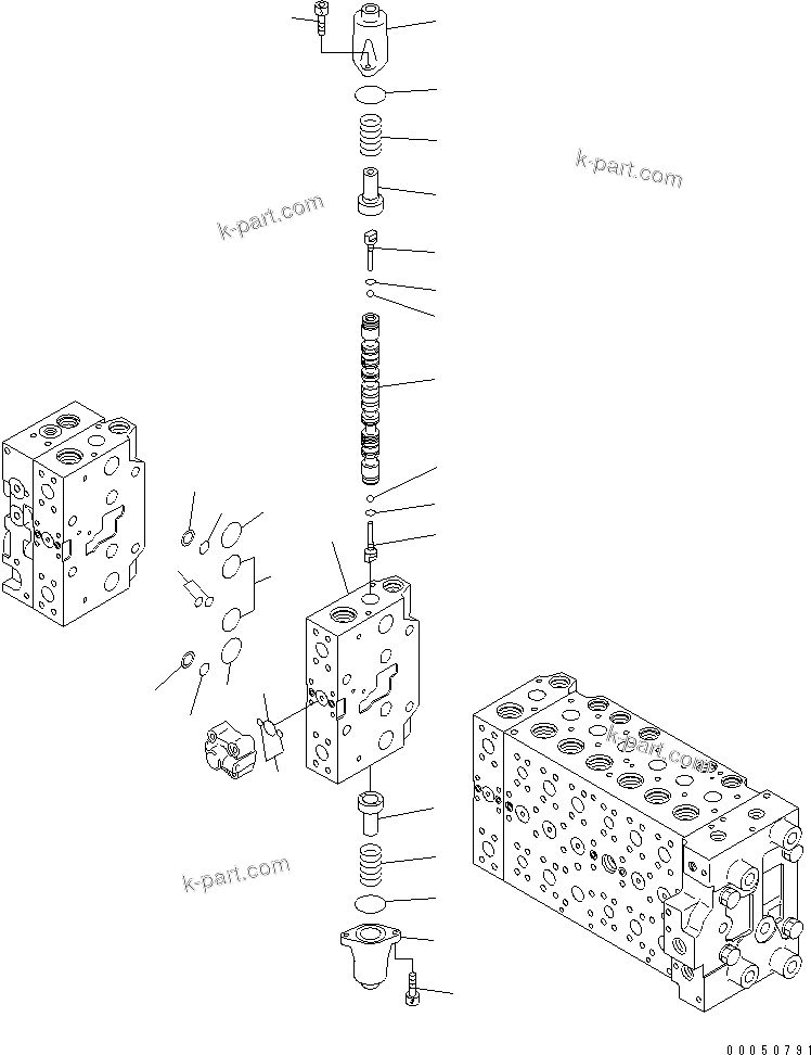 Komatsu parts book diagram for PC210NLC-8K S/N K50001-UP: MAIN VALVE (3-ACTUATOR) (18/23) (FOR 2-PIECE BOOM)