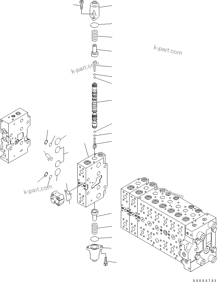 Komatsu parts book diagram for PC210NLC-8K S/N K50001-UP: MAIN VALVE (3-ACTUATOR) (20/23) (FOR 2-PIECE BOOM)