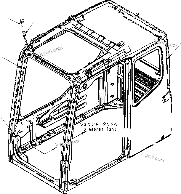 Komatsu parts book diagram for PC210LC/NLC-7K STRAIGHT BOOM S/N K40001-UP: ROOF WINDOW WASHER HOSE G.