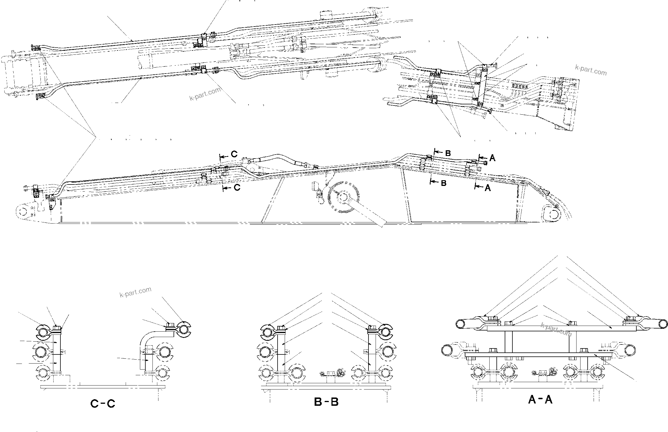 Komatsu parts book diagram for PC210LC/NLC-7K STRAIGHT BOOM S/N K40001-UP: STRT BOOM HCU C PIPING