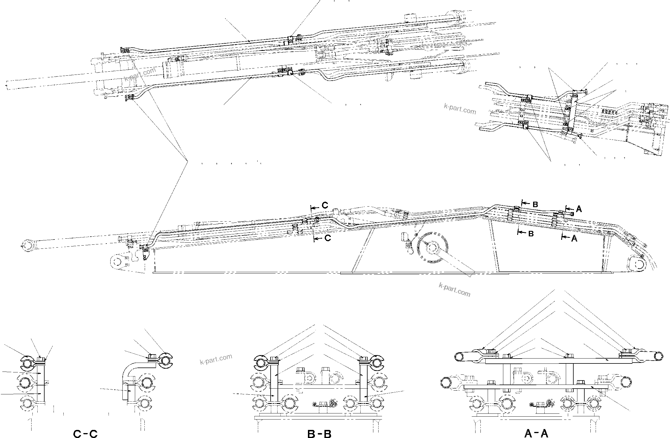 Komatsu parts book diagram for PC210LC/NLC-7K STRAIGHT BOOM S/N K40001-UP: STRT BOOM HCU C PIPING + ARM CYL S/V PIPING