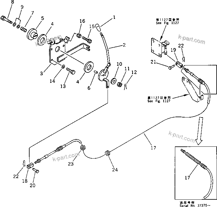 Komatsu parts book diagram for PC220LC-3 S/N 20001-UP: FUEL CONTROL LEVER (FOR LONG LEVER CONTROL)