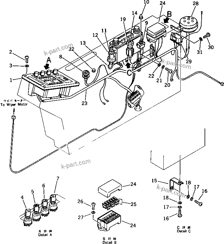 Komatsu parts book diagram for PC220LC-3 S/N 20001-UP: INSTRUMENT PANEL (1/2) (FOR LONG LEVER CONTROL)(#20001-20448)