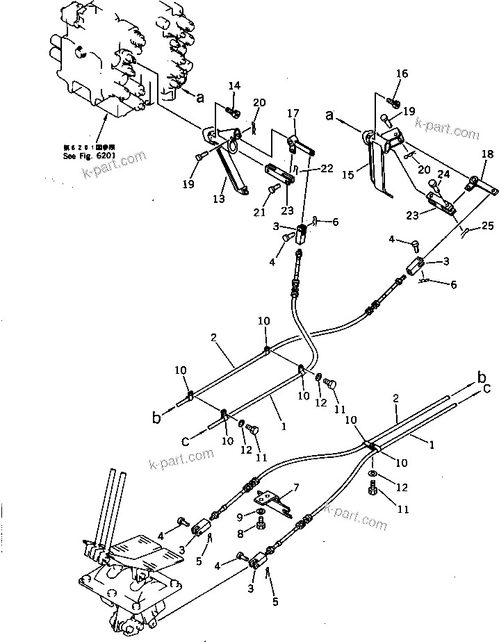 Komatsu parts book diagram for PC220LC-3 S/N 20001-UP: TRAVEL CONTROL LEVER AND LINKAGE (2/2) (FOR LONG LEVER CONTROL)  (WITH AUTO DECELERATION)