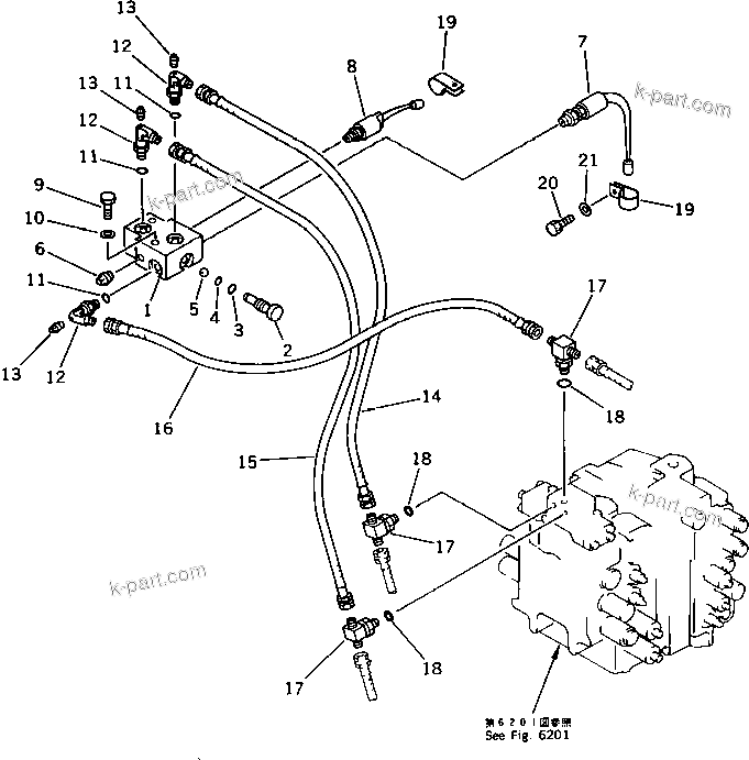 Komatsu parts book diagram for PC220LC-3 S/N 20001-UP: PILOT PIPING (WITH AUTO DECELERATION ? SWING MECHANICAL BRAKE)(#20676-21190)