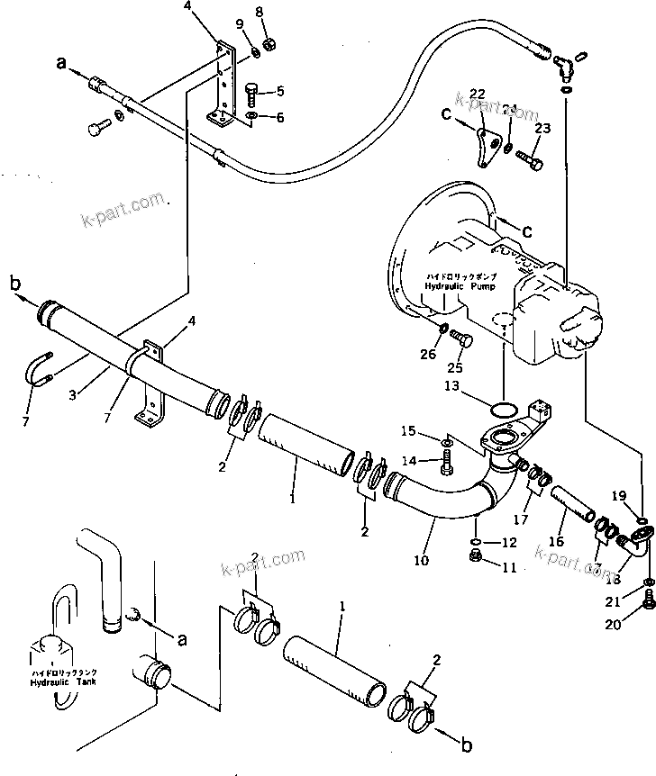 Komatsu parts book diagram for PC220LC-3 S/N 20001-UP: HYDRAULIC PIPING (TANK TO PUMP)(#23624-)