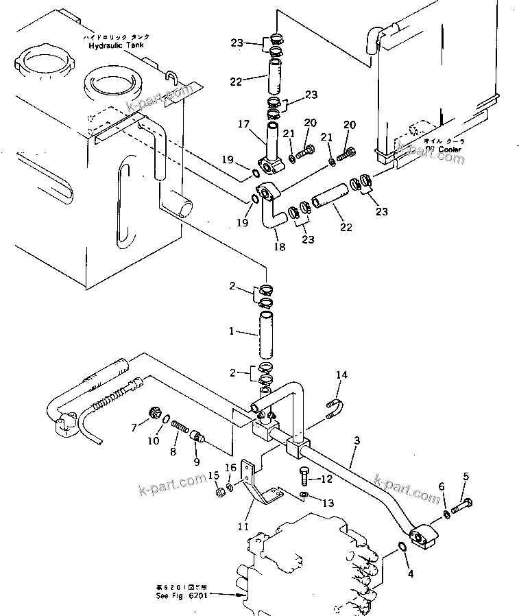 Komatsu parts book diagram for PC220LC-3 S/N 20001-UP: HYDRAULIC PIPING (RETURN AND OIL COOLER) (WITH AUTO DECELERATION ? SWING MECHANICAL BRAKE)(#20001-20214)