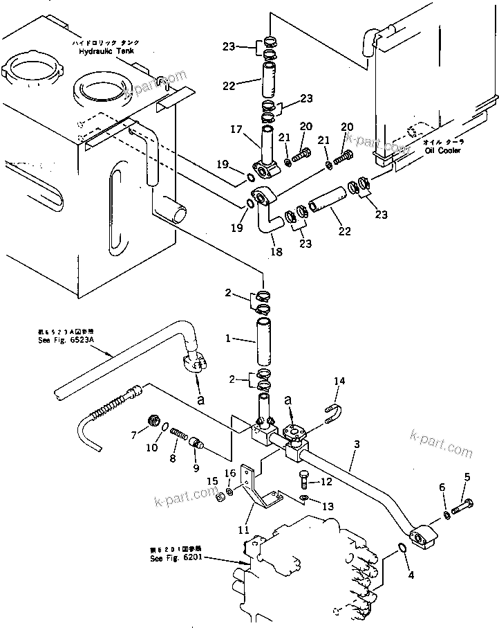 Komatsu parts book diagram for PC220LC-3 S/N 20001-UP: HYDRAULIC PIPING (RETURN AND OIL COOLER) (WITH AUTO DECELERATION ? SWING MECHANICAL BRAKE)(#20215-21198)