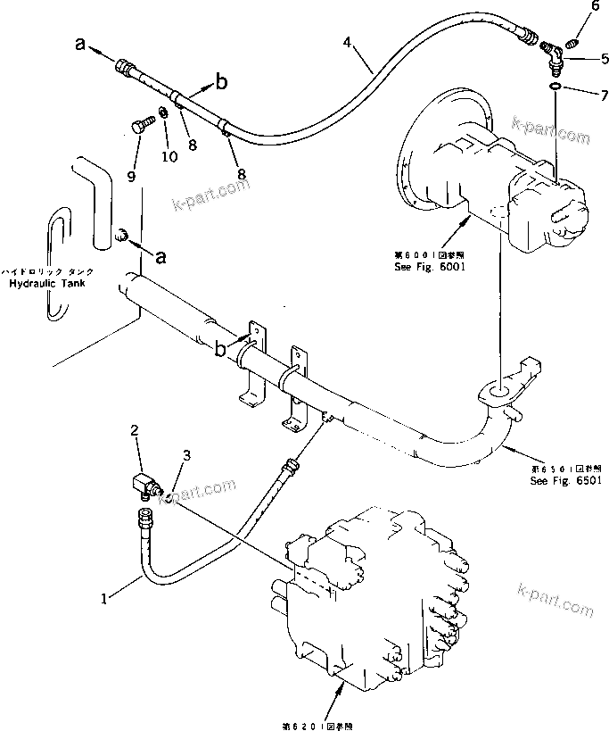 Komatsu parts book diagram for PC220LC-3 S/N 20001-UP: HYDRAULIC PIPING (DRAIN) (FOR LONG LEVER CONTROL)(#20001-20223)