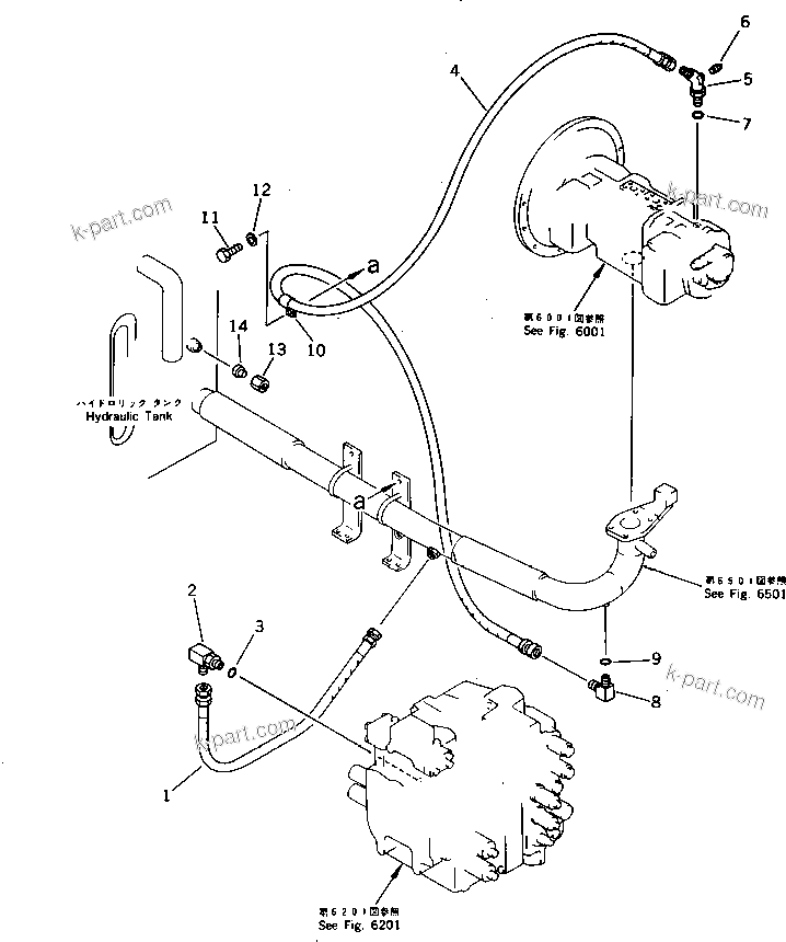 Komatsu parts book diagram for PC220LC-3 S/N 20001-UP: HYDRAULIC PIPING (DRAIN) (FOR LONG LEVER CONTROL)(#20224-20281)