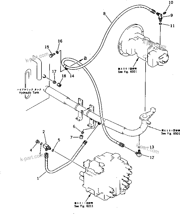 Komatsu parts book diagram for PC220LC-3 S/N 20001-UP: HYDRAULIC PIPING (DRAIN) (FOR WRIST CONTROL)(#20224-20281)