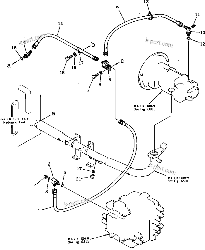 Komatsu parts book diagram for PC220LC-3 S/N 20001-UP: HYDRAULIC PIPING (DRAIN) (FOR WRIST CONTROL)(#20282-20411)