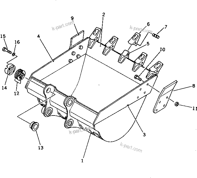 Komatsu parts book diagram for PC220LC-3 S/N 20001-UP: BUCKET ? 1.0M3 ? WIDTH 1300MM ? HORIZONTAL PIN TYPE(#20001-23163)