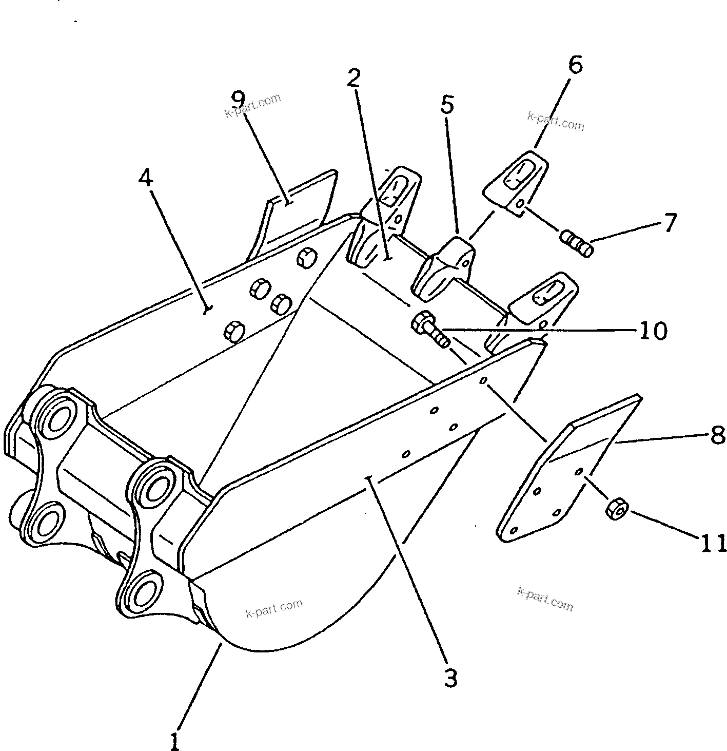 Komatsu parts book diagram for PC220LC-3 S/N 20001-UP: BUCKET ? 0.65M3 WIDTH 900MM ? HORIZONTAL PIN TYPE